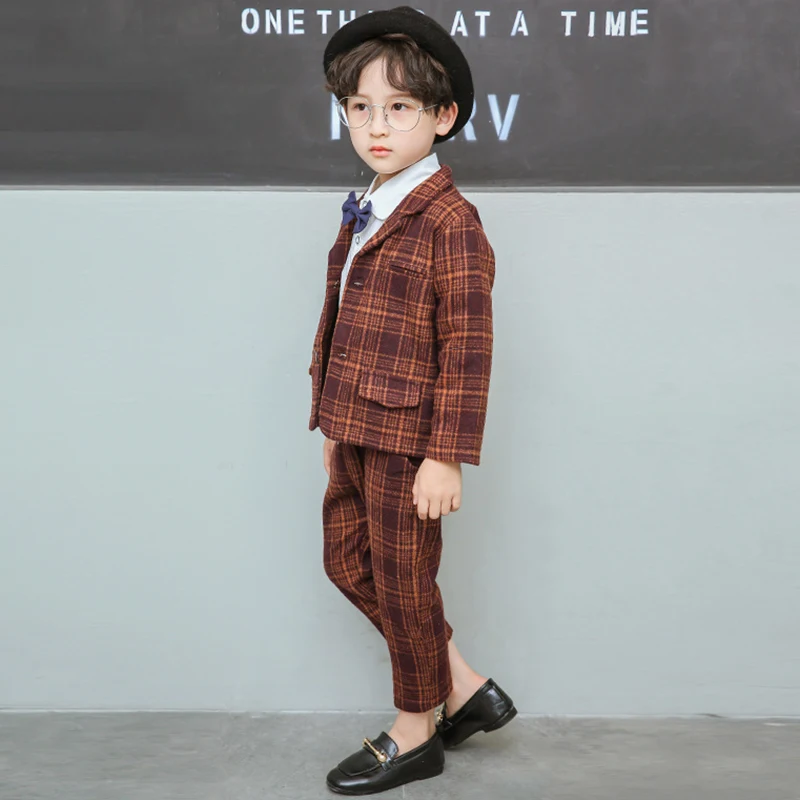 Boy Suits England Style Boys Blazer Long Sleeve Plaid for Kids Clothes