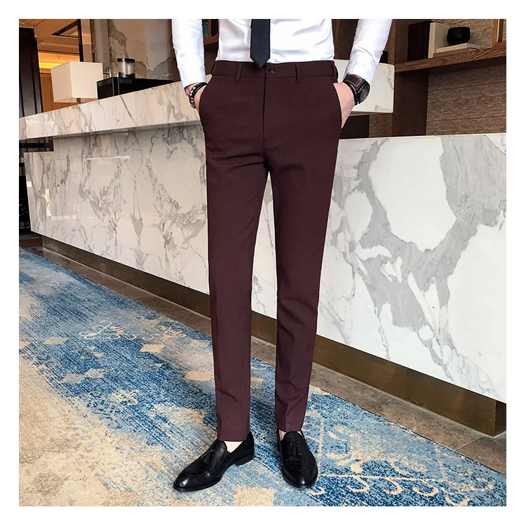 Костюм брюки весна джентльмен сплошной цвет Британский Стиль Мода Тонкий Бизнес Повседневный мужской костюм брюки, большой размер S-4XL