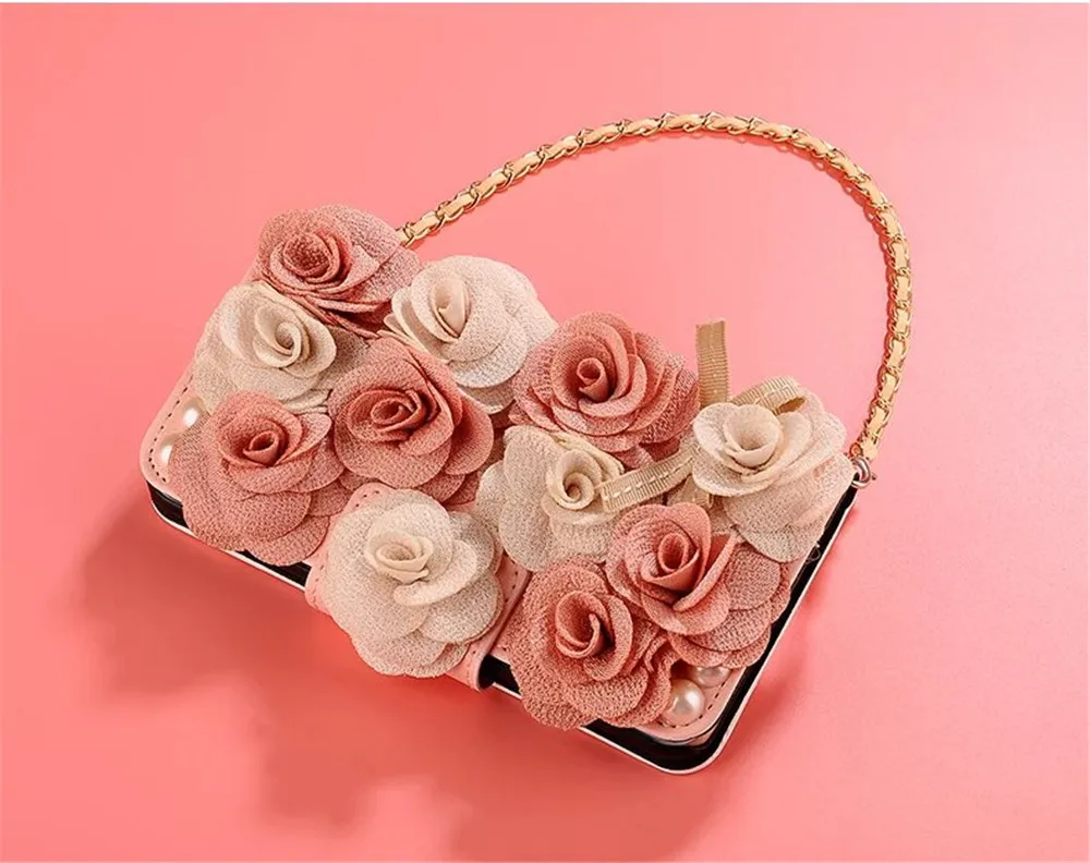 Роскошные модные сумки дизайн 3D Жемчужная роза Флип Бумажник кожаный чехол для iPhone 11 Pro XS Max XR X 8 7 6 6S Plus