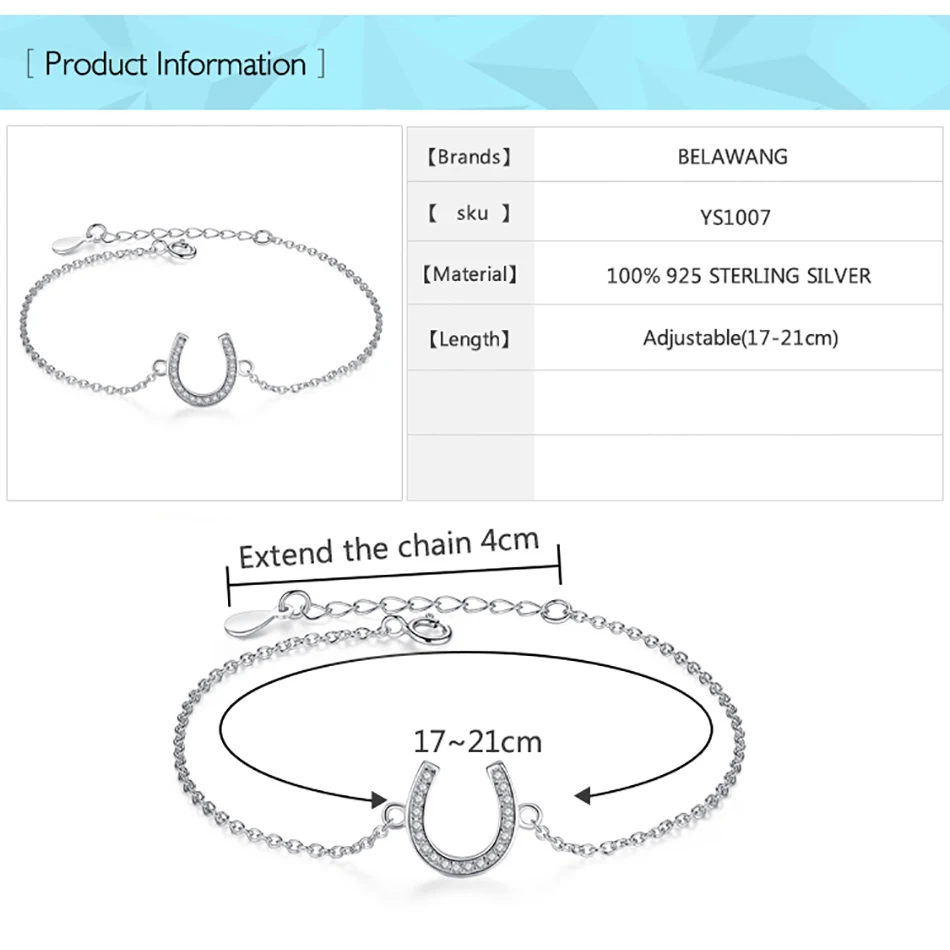 ELESHE 100% 925 Sterling Silver Bracelet Crystal Alphabet Letter Hook U Shape Charms Bracelet for Women Party Fashion Jewelry