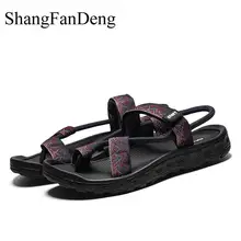 Мужские сандалии, модный Национальный стиль, Вьетнамки, мужская повседневная обувь, парусиновая, в полоску, верхняя кожа, противоскользящая легкая мужская обувь