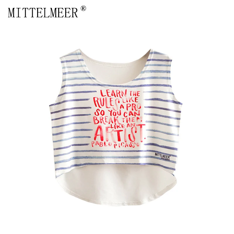 

MITTELMEER bare midriff Tank tops Women harajuk Crew Neck Top sleeveless stripe irregular Tanks Summer tops For Ladies