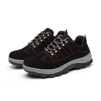 

YD-EVER Plus Size Men Safety Shoes Steel Toecap Steel Insole Lightweight Breathable Black Work Shoes Men Cow Suede Safety Boots