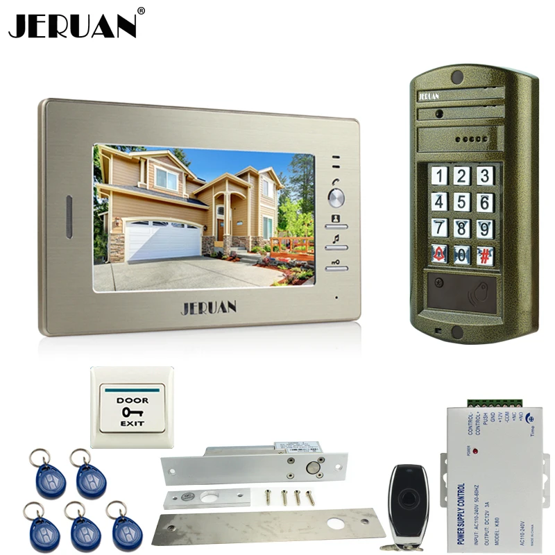 Best Price Home 7`` Video DoorPhone Intercom System kit Metal panel waterproof password keypad HD Mini Camera + Electric Drop Bolt lock