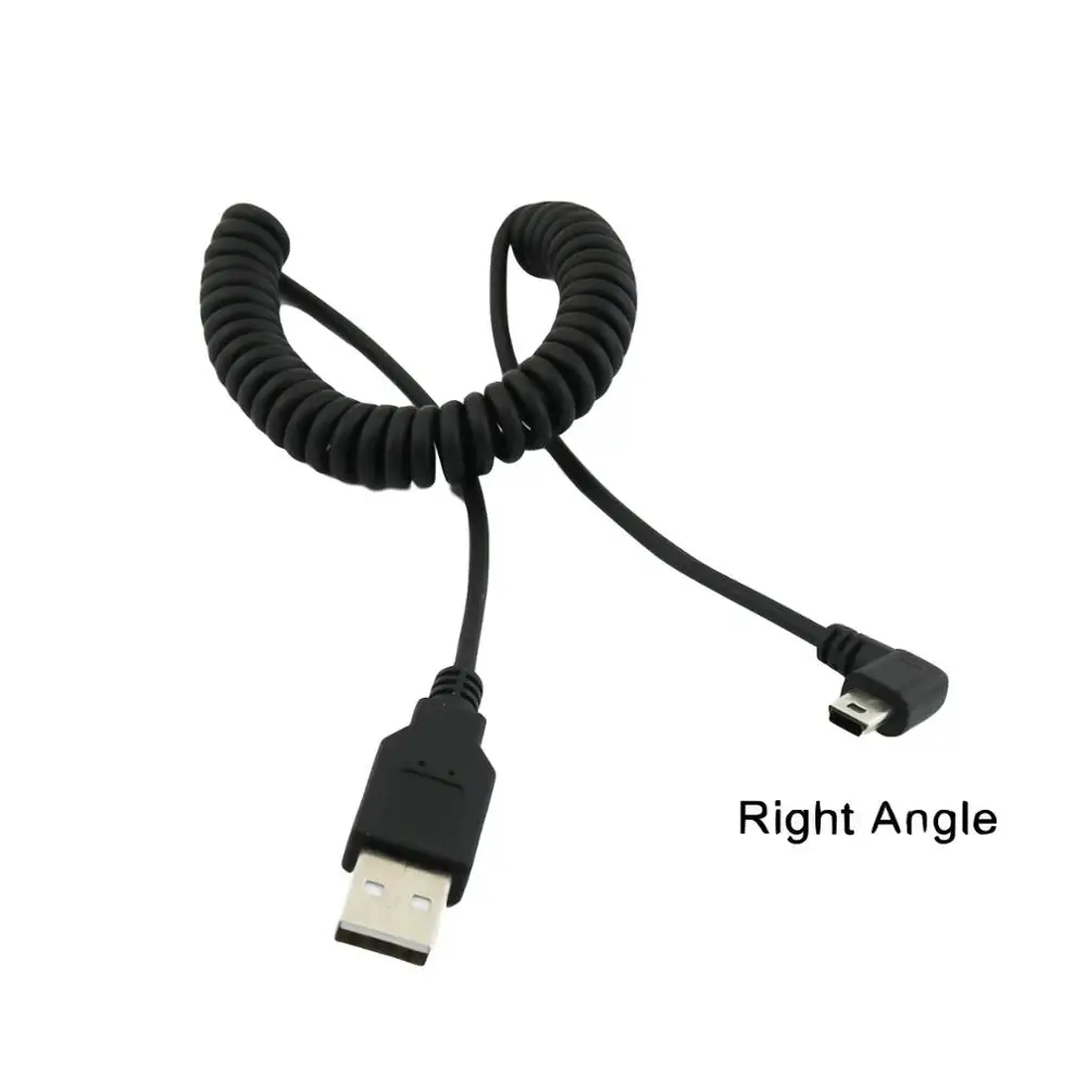 1 قطعة USB 2.0 وذكر أن ميني USB 5 دبوس الزاوية اليمنى 90 درجة لولبية ملفوف سلك محول كابل 5ft