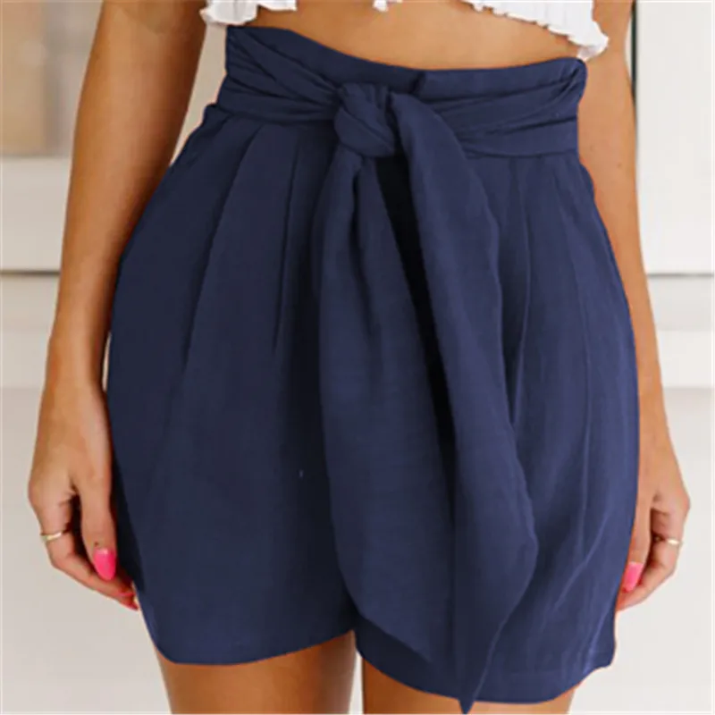 Newest Casual Solid Wide Leg Shorts Women High Waist Black Orange Blue Shorts Lady Summer High Waist Wide Leg Solid Shorts Woman - Цвет: Navy