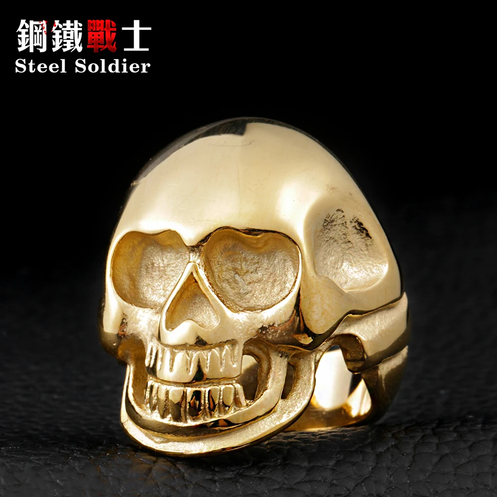 

Steel soldier mix color mix size 316L Stanless Steel Fashion Jewelry Men's Punk Smooth Black/Gold Skull Rings Man