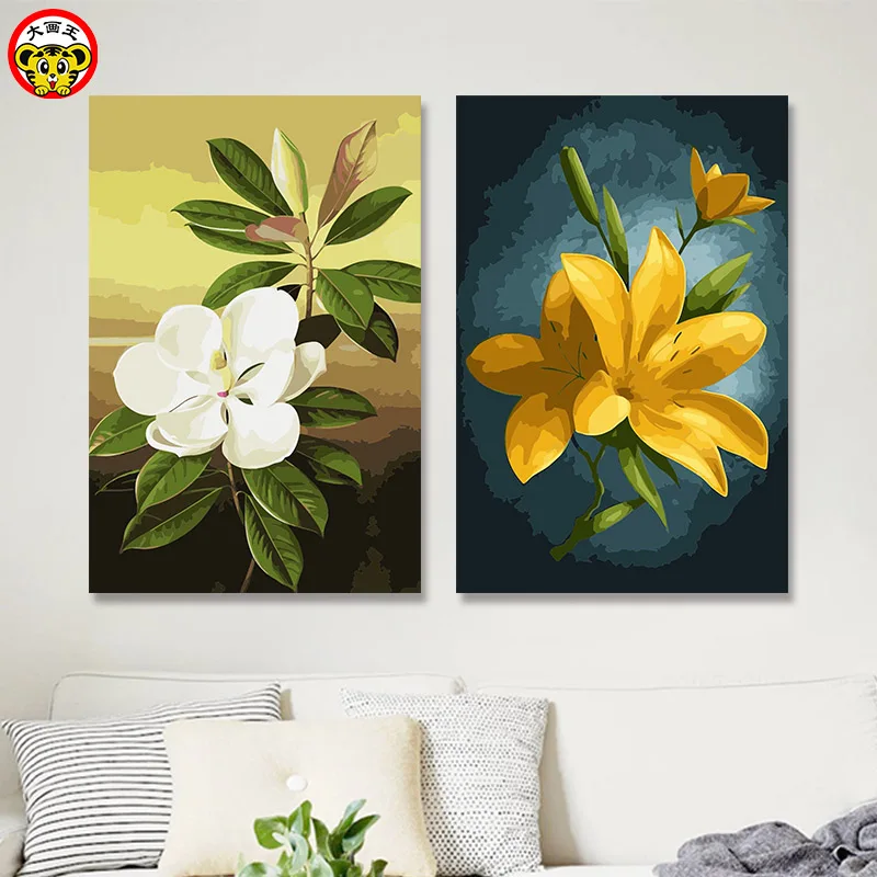 

painting by numbers art paint by number DIY digital painting plant flower wood lotus yellow lily oil painting flower peach white