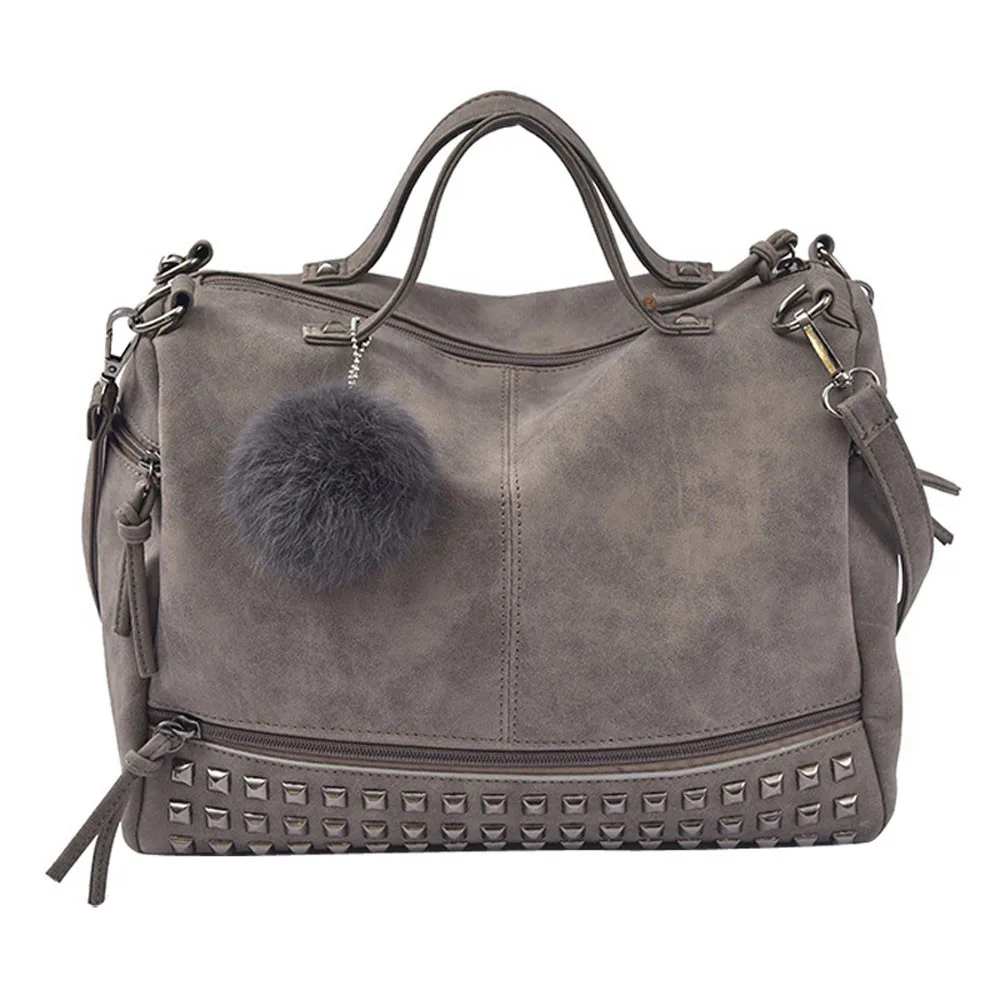 Женская сумка с заклепками, большая сумка-тоут, сумка на плечо, дорожная сумка - Цвет: Gray
