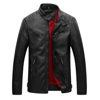 

Leather Jacket Men Coats Brand High Quality PU Outerwear Men Casual Stand Collar Winter Faux Leather Thick Male Jacket