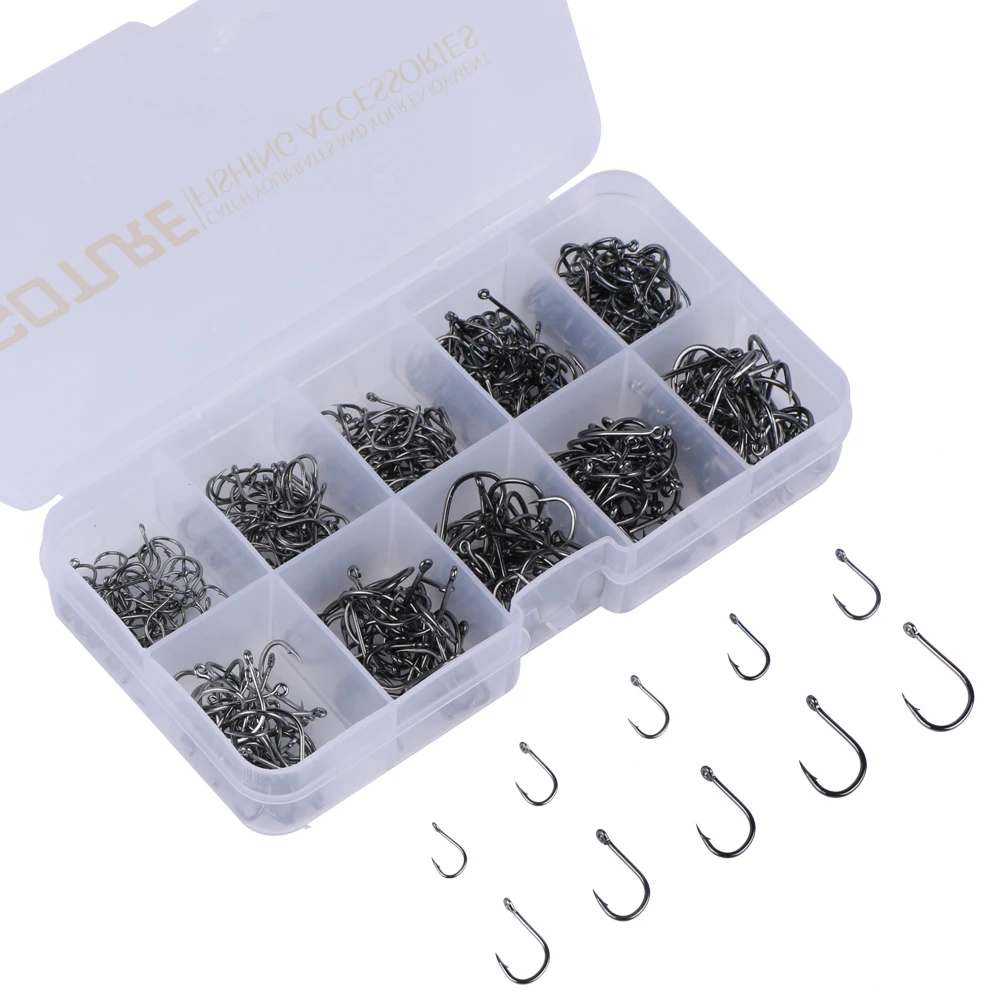

Goture 500pcs/lot Fishing Hooks Carbon Steel Size #3-#12 Sea Fish Hook Sharp Fishhook Barbed Fresh Water Fishing Fishhooks