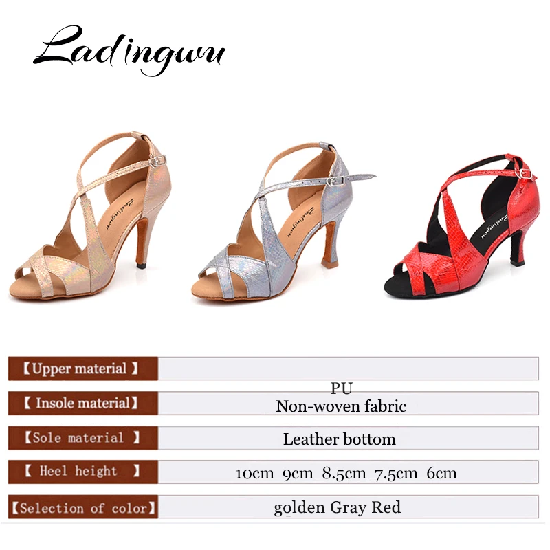Dance Shoes Ladingwu Dance Shoes Woman Latin Unique Snake texture PU Salsa Dance Shoes 10cm Heels Tango Professional perform
