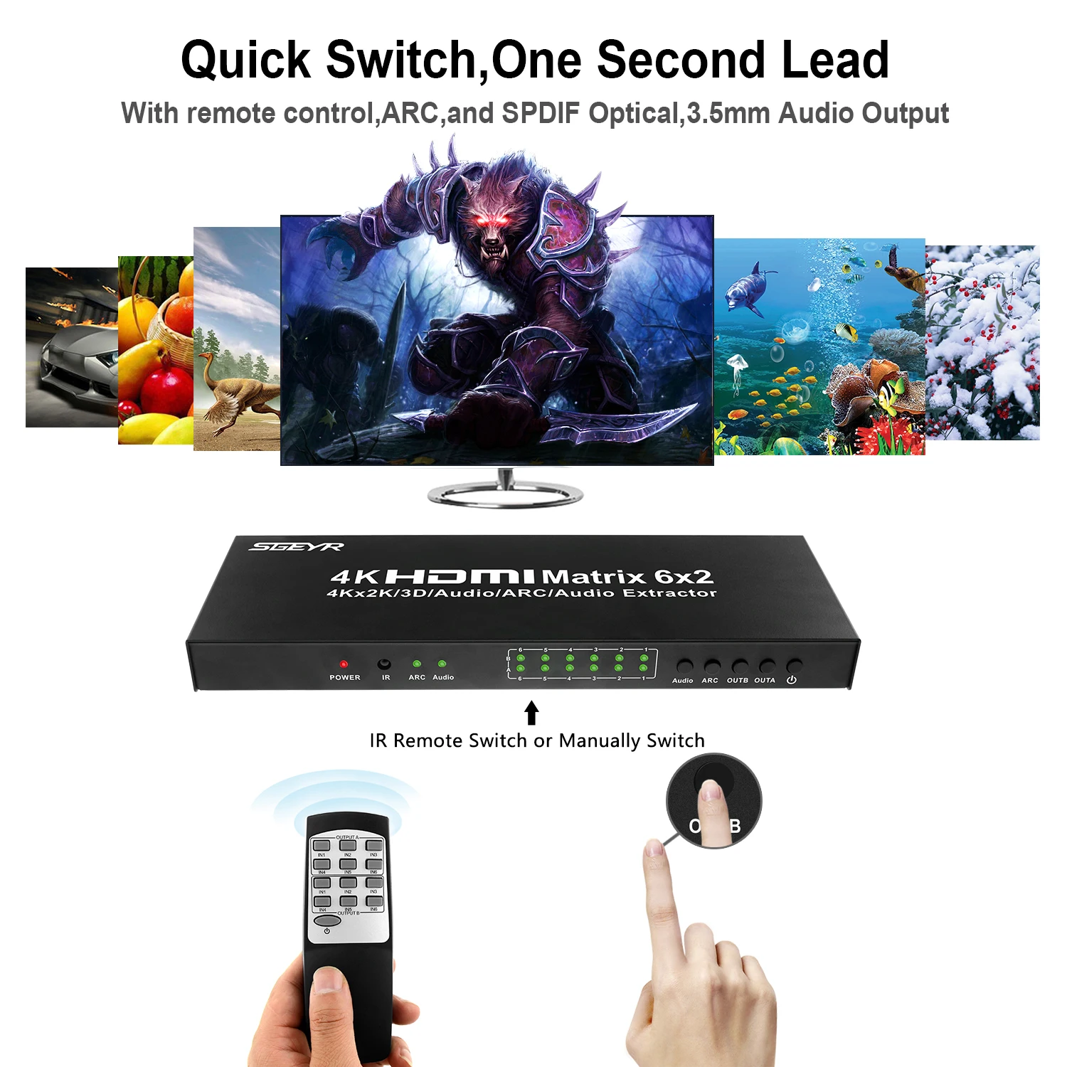 6x2 HDMI Matrix Switch 4Kx2K 6 in 2 out HDMI Matriz Splitter Switcher 6 TO 2 with Remote Control SPDIF +3.5mm audio extractor 6x2 HDMI Matrix Switch 4Kx2K 6 in 2 out HDMI Matriz Splitter Switcher 6 TO 2 with Remote Control SPDIF +3.5mm audio extractor