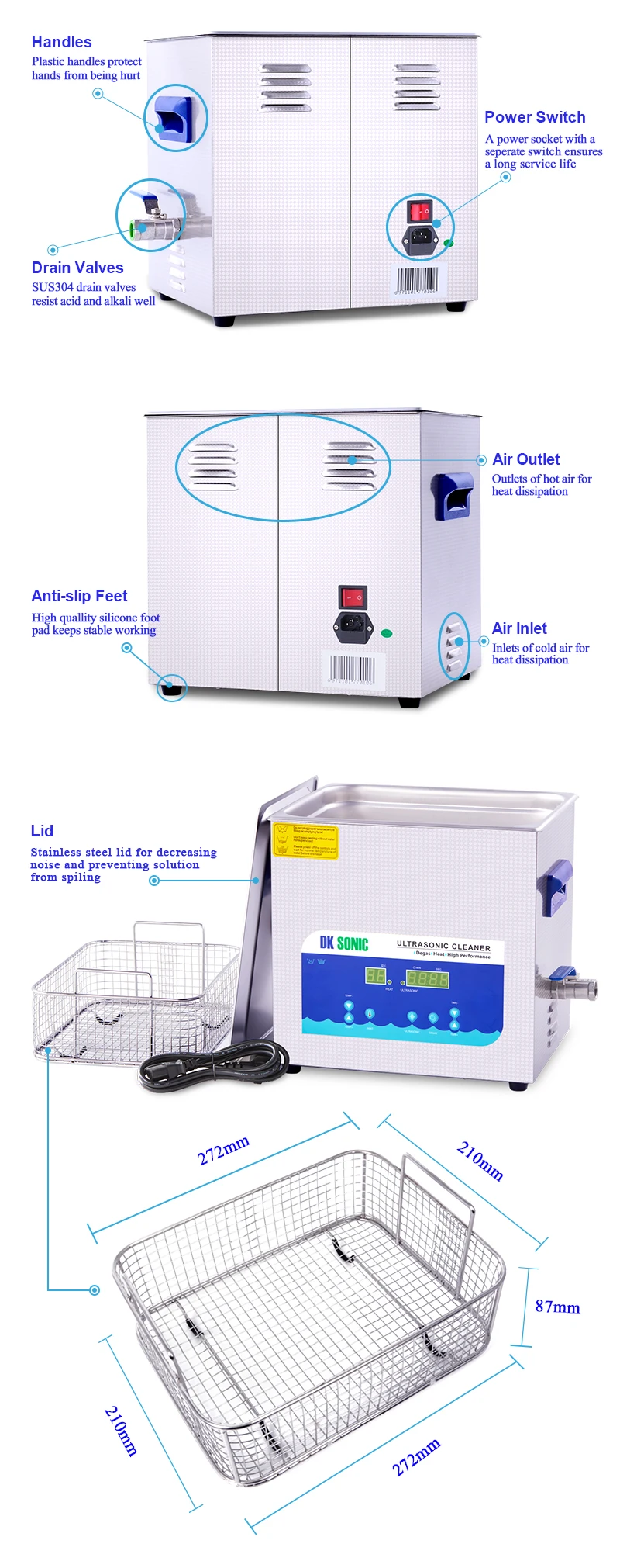 DK sonic 10L 240 Вт дегазация с таймером нагревателем Ультра звуковой очиститель ванны для деталей ювелирных изделий латунное кольцо для очков карбюратор топливный инжектор