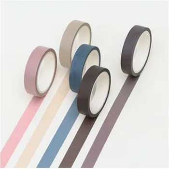 

10mx15mm 5 Roll/bag Pure Color Tape Tear Off Journal Utility Function Decoration Adhesives Paper Tape DIY Office School Supplies