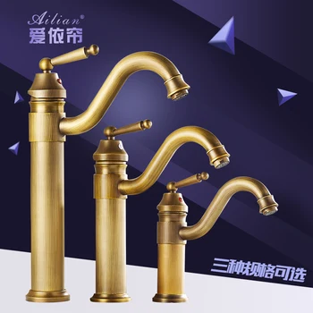 

basin faucet copper antique European faucet heightening single hole basin on the stage leading leading Retro
