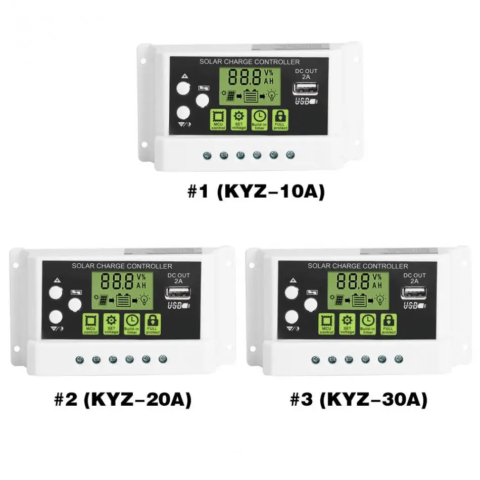 ШИМ, интеллектуальная Солнечная Контроллер заряда Регулятор ЖК-дисплей USB выход 12V 24V 10/20/30A