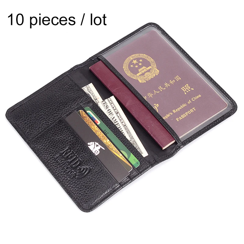 

10pcs/lot RFID Protection Passport Wallet Men Genuine Leather Travel Passport Cover Case Black Spuer Thin Card Holder Wallet R6