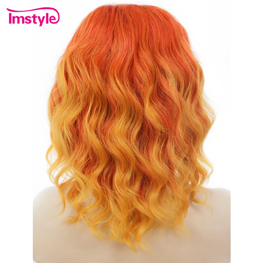 Imstyle оранжевый Омбре парик короткие парики синтетический парик на кружеве глубокая волна косплей парик для женщин Термостойкое волокно два тона
