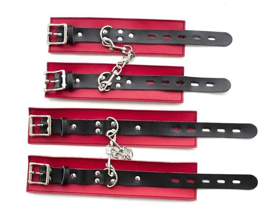 Fetish Harness Restraint Wrist Ankle Cuffs,Locking Genuine Leather Hand