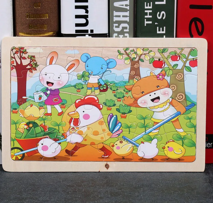 Hot Sale 30/24PCS  Kids Wooden Puzzle Toy Cartoon Animal Baby Wood Puzzles Jigsaw Educational Learning Toys for Children 19