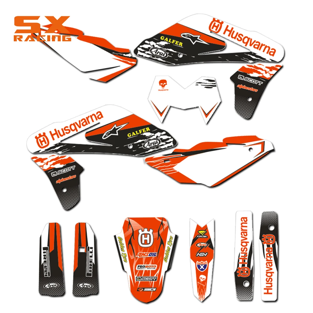 

Motorcycle Decals Customize Pattern Custom Made Stickers Set For HUSQVARNA TC 250 450 510 TC250 TC450 TC510 2005 2006 2007