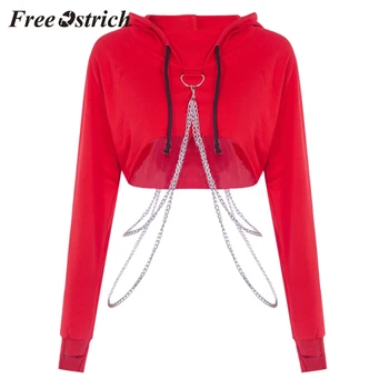 

FREE OSTRICH Women's Gothic Punk Long Sleeve Hoodie Sweater Extreme Parkour Sports Casual Ring Buckle Strap Overhead Sweatshirt