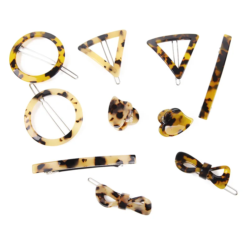 

Korean Style Amber Leopard Heart Shape Acrylic Hair Clips Geometric Round Triangle Hairpin Women Hair Acccessories Dropshipping