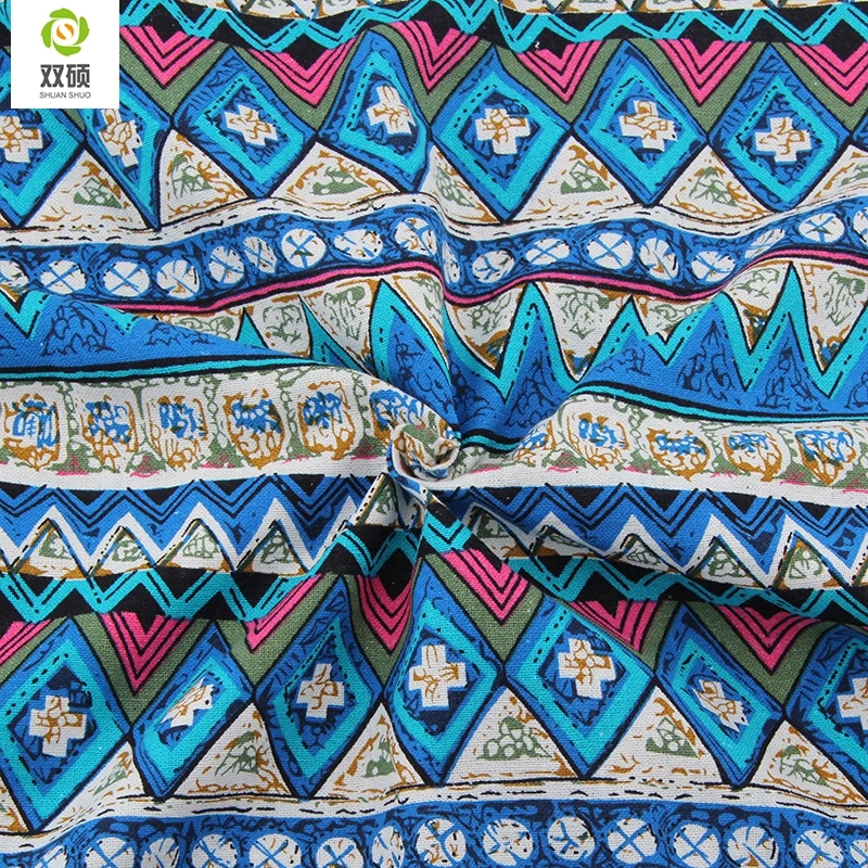 

2015 New Blue Floral African Cotton Linen Fabric Meter DIY Handmade Textile Patchwork Fabric For Dress Bag Curtain 50*150cm M49