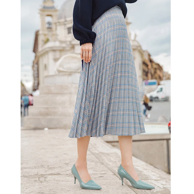

INMAN Autumn Pleated Retro Artistic Classic Plaid A Line Women Skirt