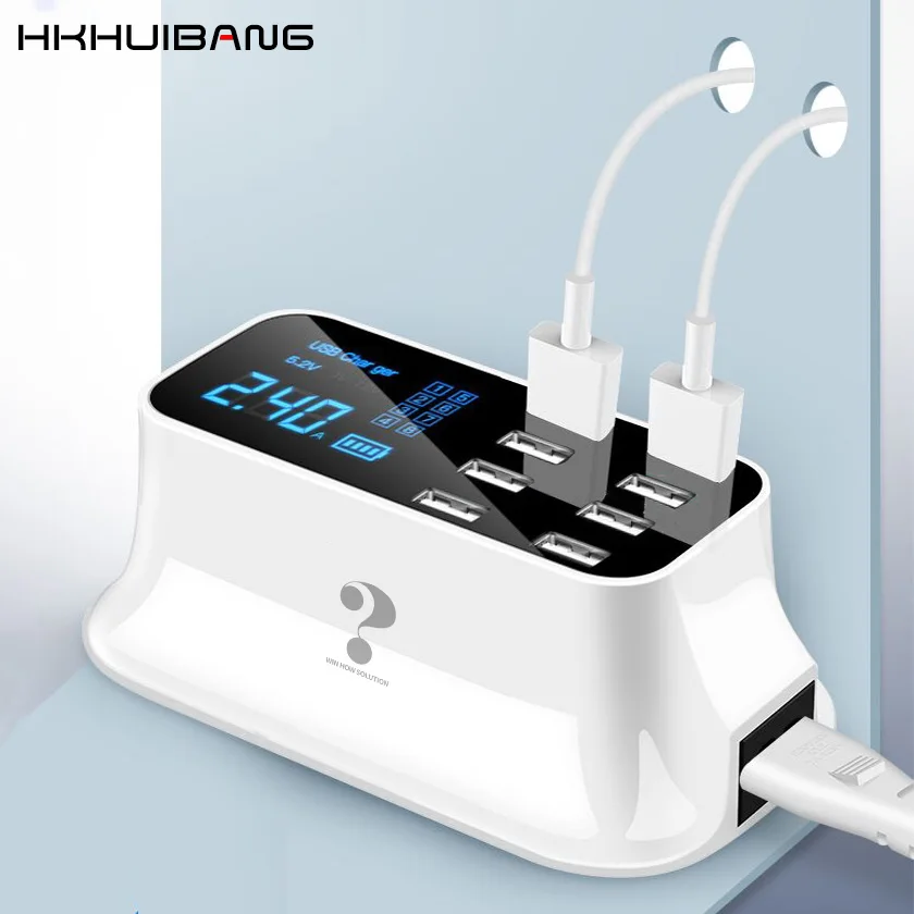 8 ميناء الذكية USB مهايئ شاحن محطة Hub Led عرض المحمول هاتف لوحي الجدار شاحن العالمي سطح المكتب الطاقة المقبس الاتحاد الأوروبي الاتحاد الافريقي