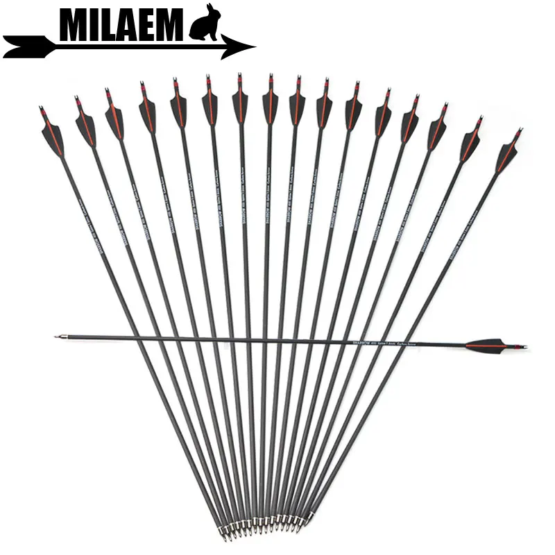 

3/6pcs 400 Spine Archery Crossbow Arrow OD 7.6mm 80cm Mix Carbon Replace Arrowhead Black Red Faether Practice Shooting