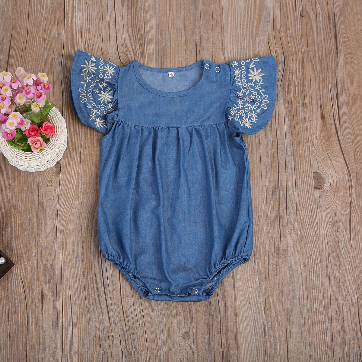 Summer Denim Romper 2017 Newborn Baby Girl Romper Ruffled Sleeve