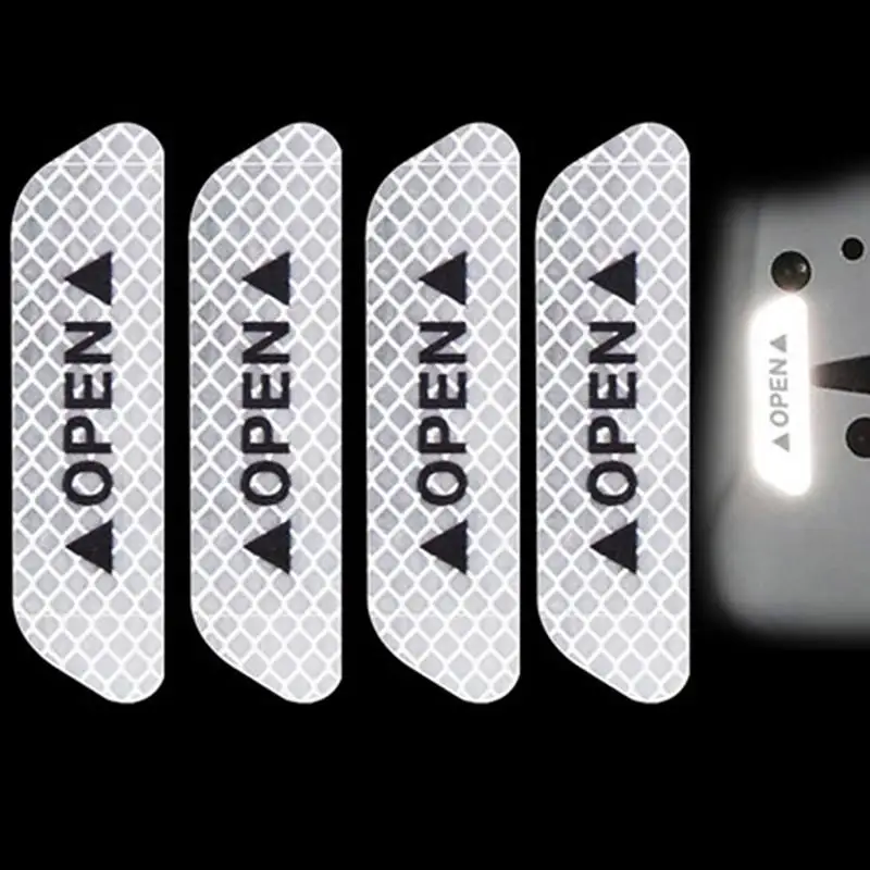 

4Pcs/set Car Door Stickers Universal Safety Warning Mark OPEN High Reflective Tape Motorcycle Bike Helmet Sticker
