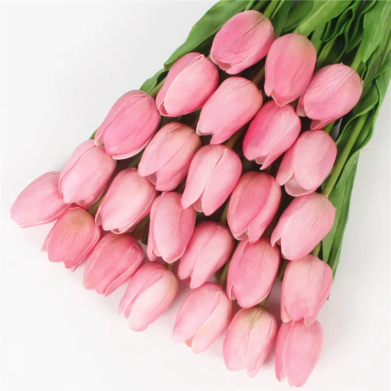 21 шт./лот, искусственная кожа, мини цветок тюльпана, настоящий на ощупь, свадебный цветок, искусственный цветок, Шелковый цветок, украшение для дома, для отеля, вечерние - Цвет: pink B