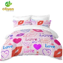 Colorful Couples Bedding Set Lips Heart Print Duvet Cover Set Sweet Love Bedding King Queen Quilt Cover Valentine's Day D35