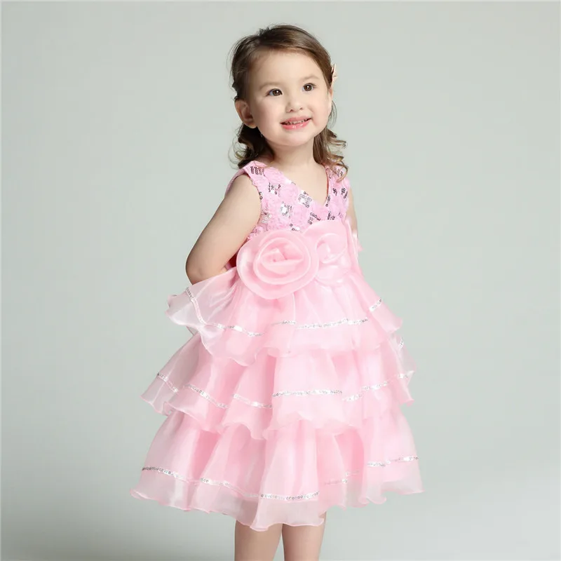 

2019 Formal Flower Girl Dresses Children V Neck Pink Child Vestidos Kid Clothes For Girls Of 2 3 4 6 8 10 12 Years Old AKF164051