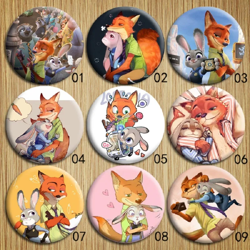 

Classic Cartoon Figure for Disney Zootopia Judy Rabbit and Nick Fox Brooches Zootropolis Badge Clothes Accessories Party Favors