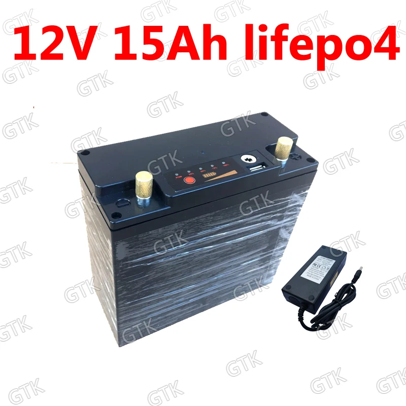 

12.8V 12V 15ah Lifepo4 battery pack USB port BMS 4s for 150w 240w Inverter solar energy LED light Toy motorcycle + 3A charger