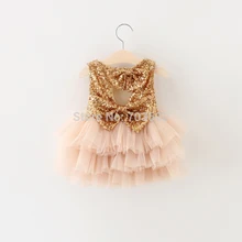 Новые Детские Высокое качество платье с бантом, украшенное блестками, пышное Платья для вечеринок, одежда с цветочным принтом для принцессы, с Bridemaids Dress 5 штук в партии