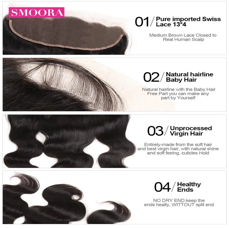 Brazilian 3 Bundles Body Wave with Lace Frontal Ear to Ear Free Part Closure with Baby Hair Human Bundle with Frontal Smoora Brazilian 3 Bundles Body Wave with Lace Frontal Ear to Ear Free Part Closure with Baby Hair Human Bundle with Frontal Smoora