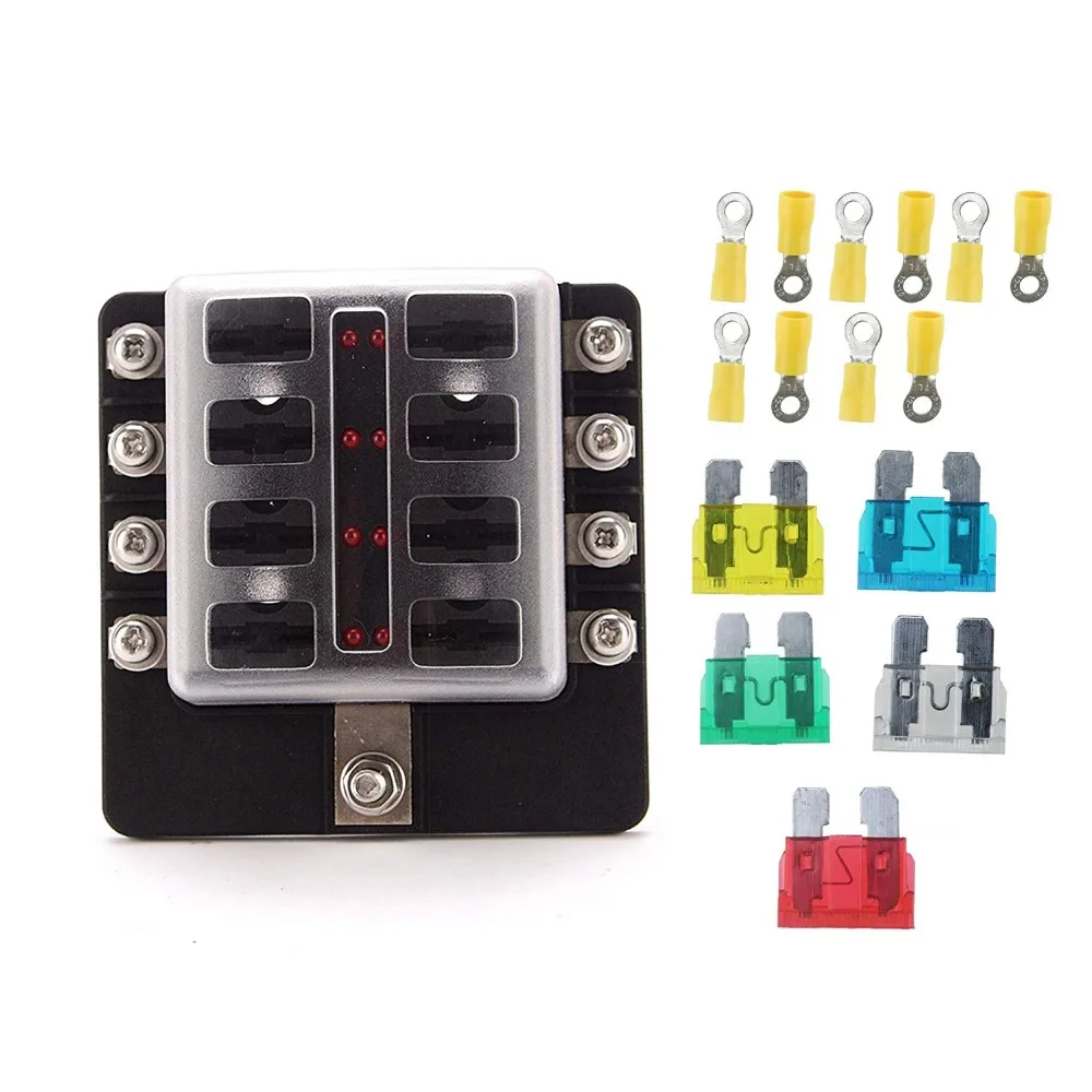 8 way Car Boat Marine 8 Circuit LED Fuse Block Fuse Box with screw