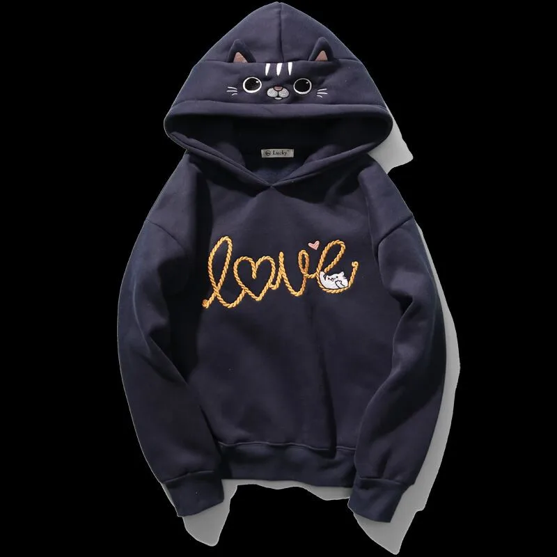  Women Hoody Women Cute Cat Hoodie Long Sleeve Elastic Warm Winter Plush Coat Student 2019 Fashion T