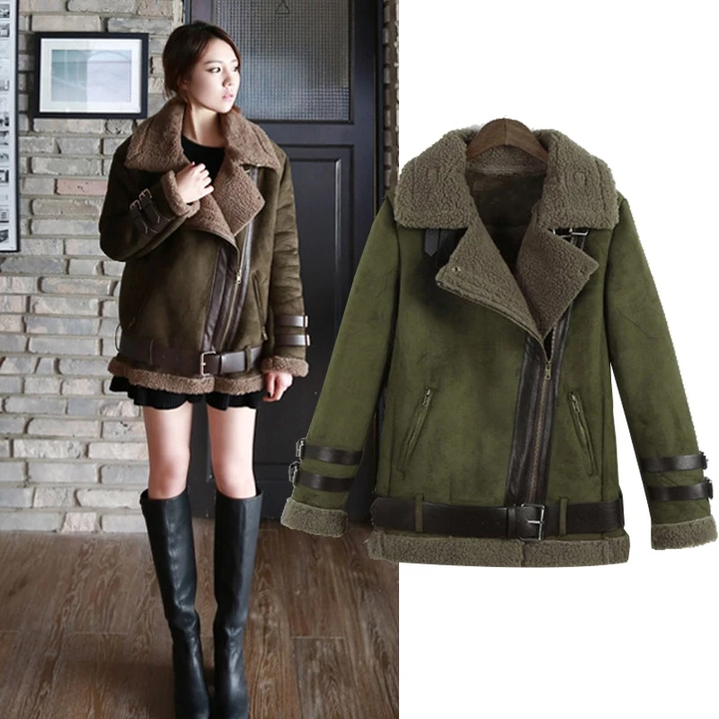 New 2016 Winter Women Shearling Coats Faux Suede Leather Jackets Coat ...