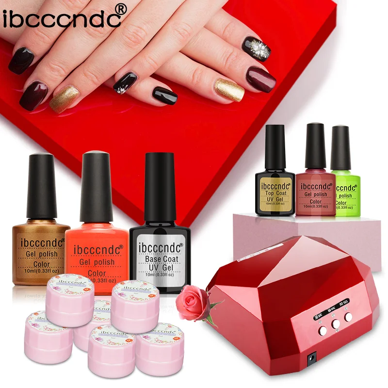 

Nail Art Set 36W LED Lamp 6pcs 3ml Fairy Flower Gel Nail Polish Base Gel Top Coat 4pcs Gel Polish Primer Varnish Shilak Manicure