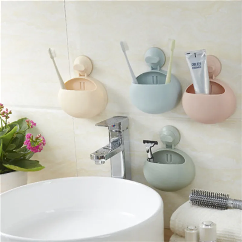 

NEW plain color spherical sucker toothbrush rack Permanent long-term seamless strong suction cup wash rack small object rack