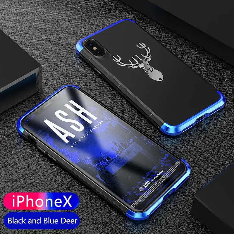 ADKO, роскошный противоударный защитный металлический чехол для iphone X, чехол, ультра тонкая алюминиевая рамка, жесткая задняя крышка из поликарбоната для iphone X XS MAX, чехол - Цвет: Black Blue Deer