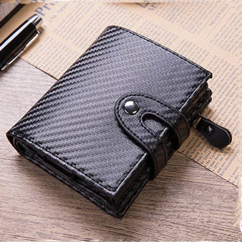 

2019 Men Metal Card Holder RFID Aluminium Alloy Credit Card Holder women Leather Wallet Antitheft Automatic Pop Up Card purse