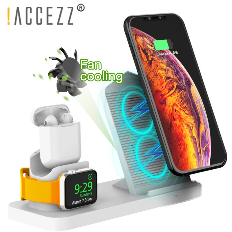 ACCEZZ 3 в 1 Беспроводное зарядное устройство для AirPods для iPhone X XS Max XR 8 Apple Watch Series 4 3 2 1 Держатель зарядного устройства для быстрой зарядки