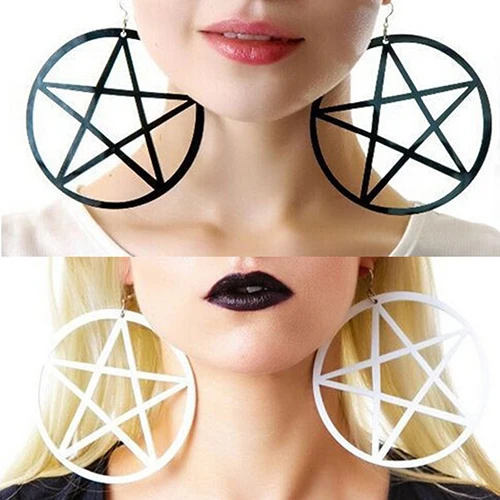 

Punk Vintage Large Hollow Pentacle Round Dangle Statement Earrings Ear Studs